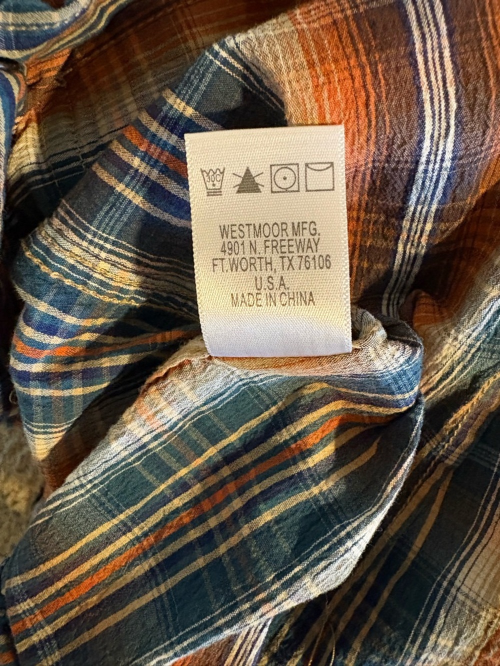 VTG Women's Plaid Western Snap Shirt in Rust and Teal - Picture 10 of 10
